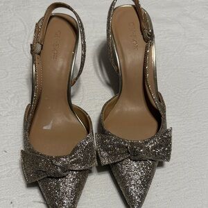 Glitter Bow Women's Shoes - Gold